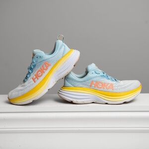 HOKA Bondi 8 Blue Yellow  Women's 7 B Comfort Cushioned Walking Running Nursing